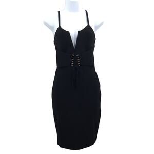 Few Moda Sleeveless Spaghetti Strap Corset Deep V Bodycon Dress Back Zip Medium